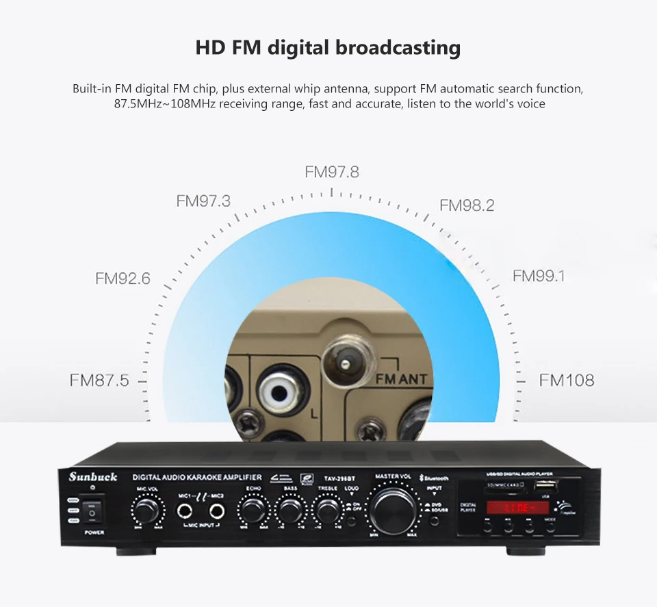 5 каналов Amplificador Bluetooth AV усилитель стерео караоке сцены Hifi мощность домашний кинотеатр аудио усилители двойной микрофон FM SD USB