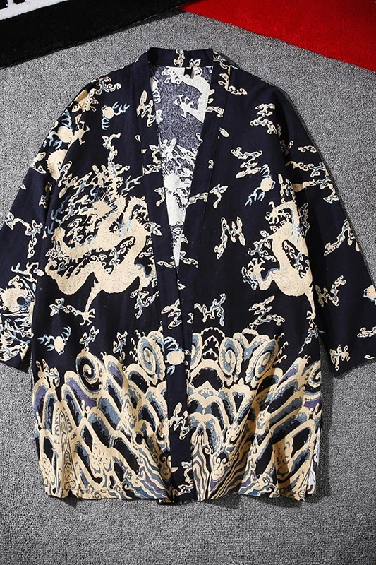Тонкий Мужской Хлопковый кардиган в стиле ретро летняя японская куртка-кимоно