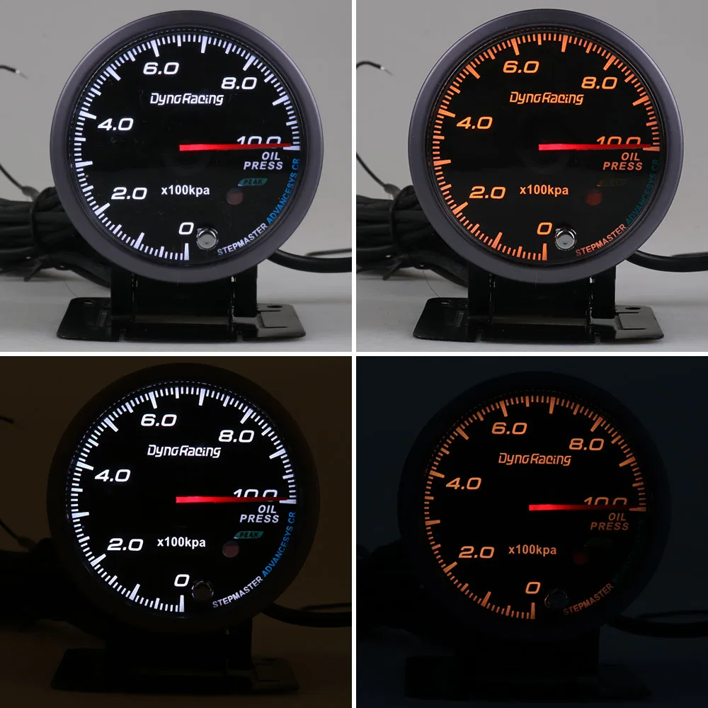 Dynoracing 60 мм черный датчик давления масла для лица Янтарный/белый светильник 0-10 бар датчик давления масла с пиковой функцией BX101482