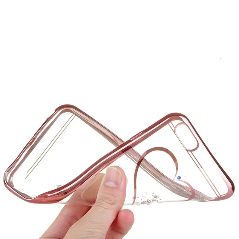 Love Heart Rose Gold Plating Glitter Diamond Phone Cases For iphone 7 7Plus 6 6s Ultrathin Soft TPU Silicone Crystal Clear Cover |