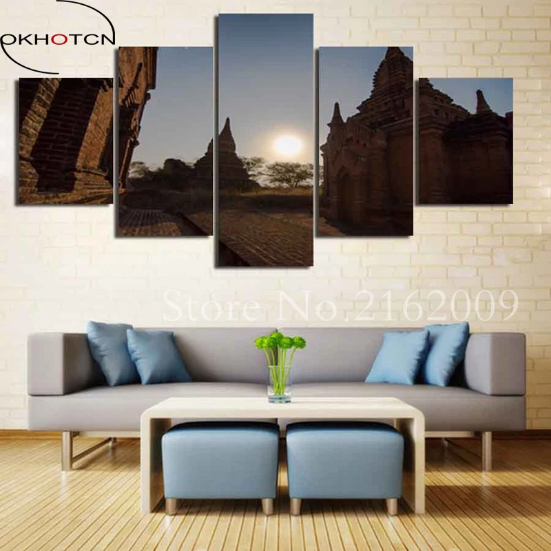 OKHOTCN Wall Art Modern Decor Framed Canvas Pictures Living Room 5 Pieces European Castle Building in The Sun Painting HD Poster | Дом и сад