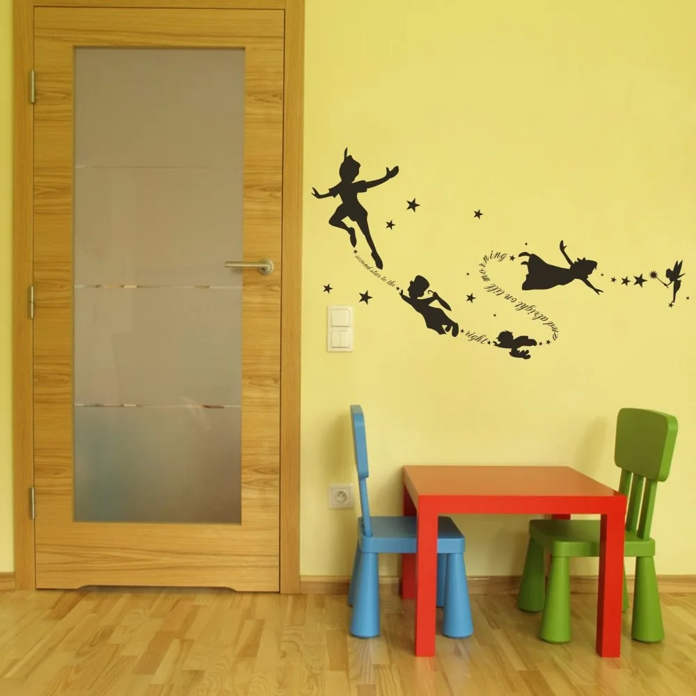 Tinkerbell Питер Пэн Стены Термоаппликации Съемный Малыш Второй Звезды Цитата Винил