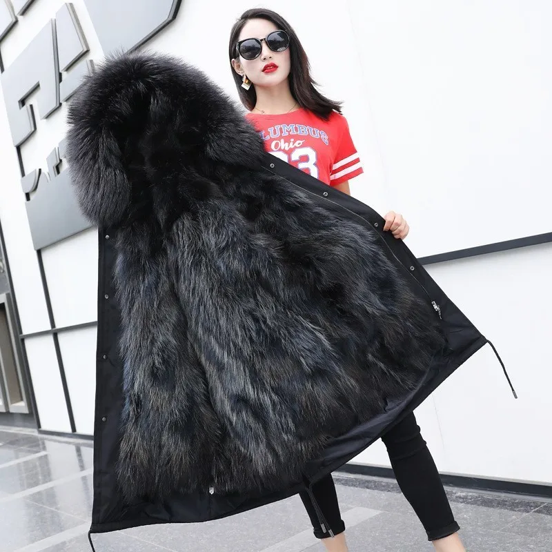 Gray Medium length Пальто, женская зимняя куртка, Женское пальто из натурального меха, Воротник из натурального меха норки, свободные длинные парки, уличная одежда, съемная верхняя одежда, ZPC1 - Цвет: Gray Medium length