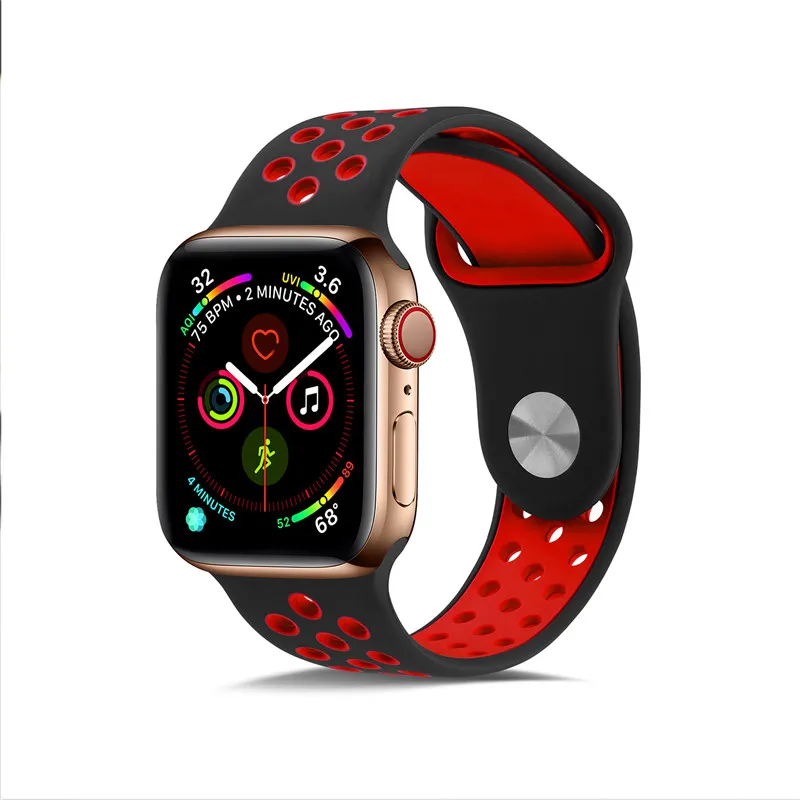 Силиконовый чехол для Apple, ремешки для часов для Apple Watch4/3/2/1 спортивные дышащие освежающий наручный ремешок для наручных часов Iwatch, ремешок серии 44/42/40/38 мм
