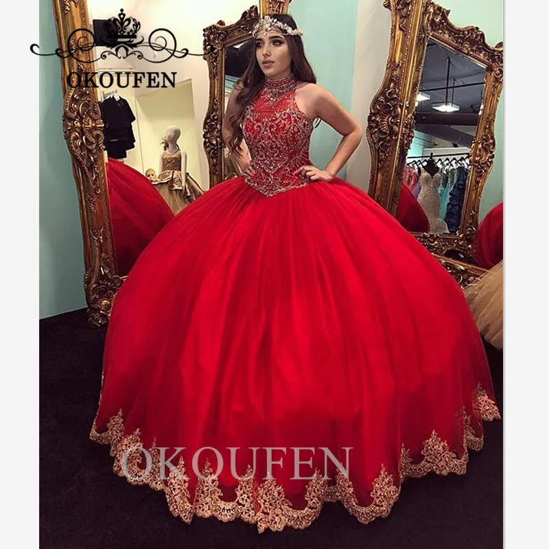 Платье принцессы красное платье Quinceanera 2019 сверкающие бусины аппликации со