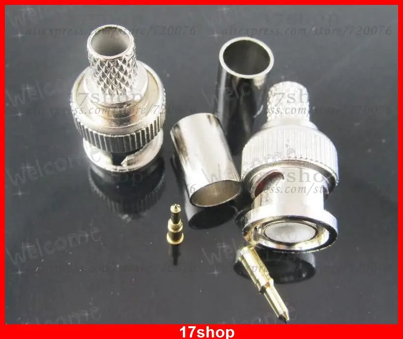 100 комплектов 3 шт BNC Мужской обжимной для RG59 RG-59 коаксиальный кабель разъем Вилки |