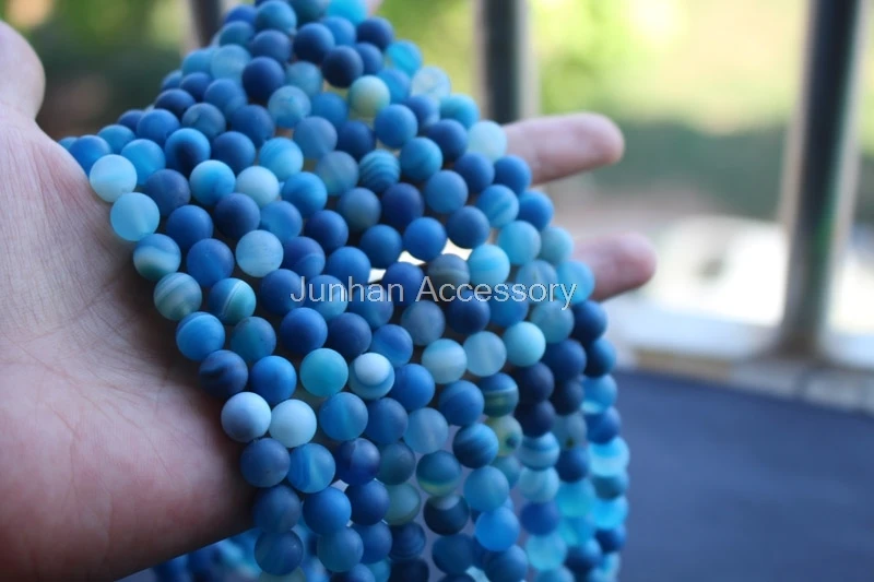 

6mm 8mm 10mm high quantity Matt Blue stripe Onyx Stone Round stone Loose Beads for jewelry making