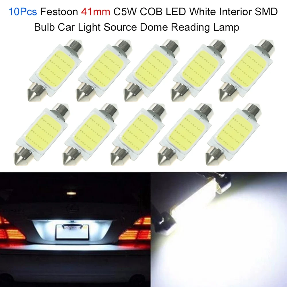 10 шт. гирлянда 41 мм C5W COB светодиодсветодиодный белая внутренняя SMD лампа