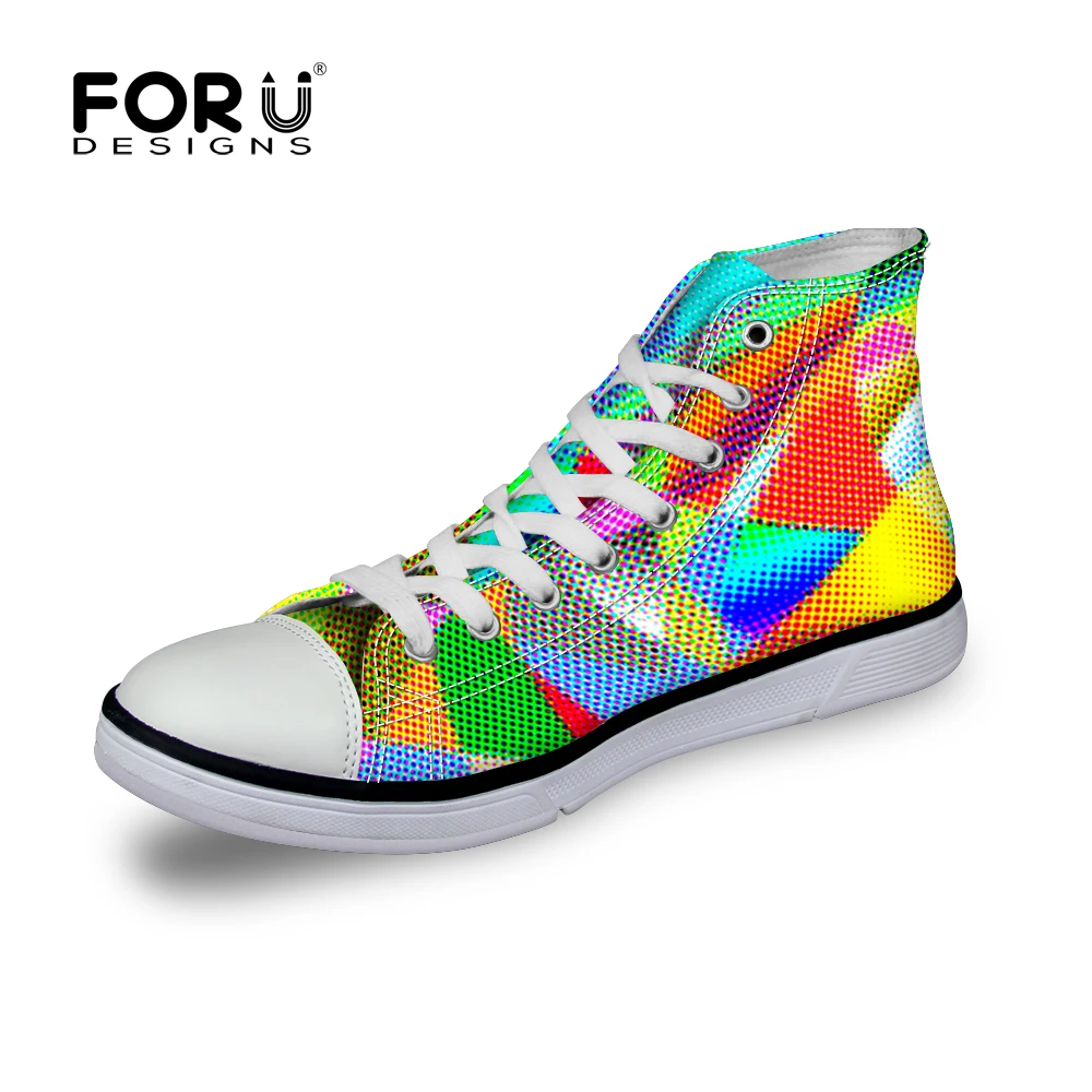 FORUDESIGNS Casual Women Canvas Shoes Rainbow Color Flat for Teenager Girls Ladies High Top chaussure femme | Обувь