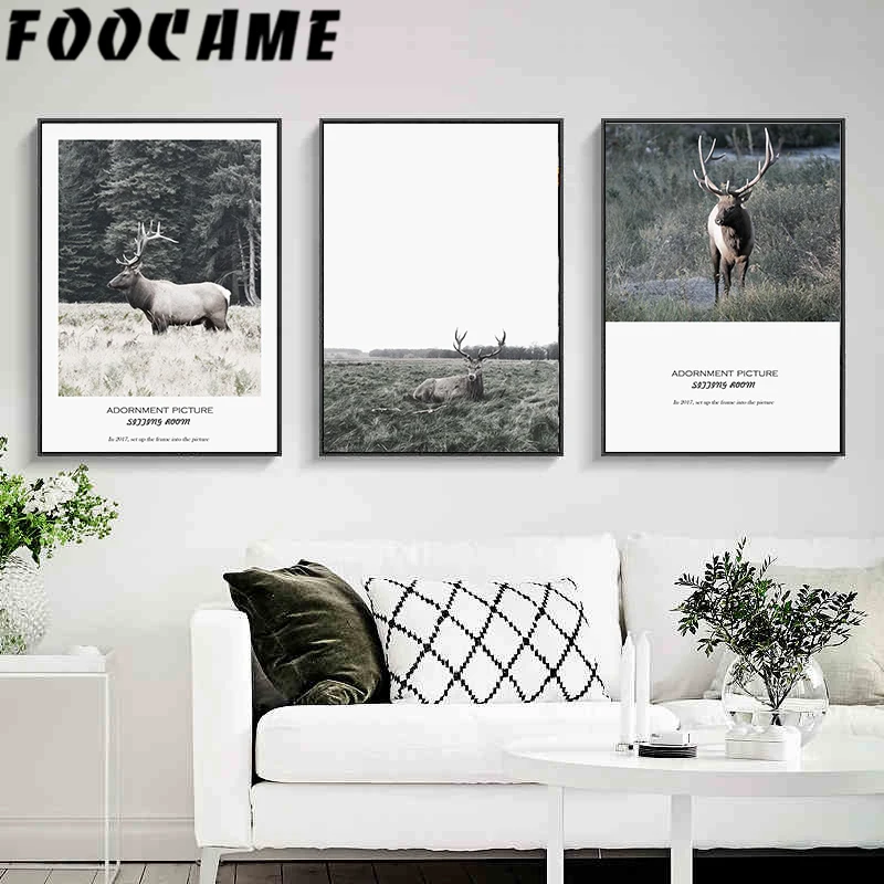 Простой фон с изображением оленя леса природы скандинавские постеры и принты