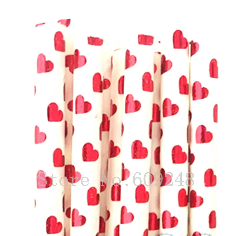 

100pcs Metallic Red Foil Heart Paper Straws,Shiny Romantic Love Engagement Wedding Valentine's Day Party,Mason Jar Straws Bulk