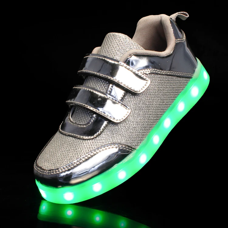 

Fashion Bright Solid USB Led Light Up Kid Shoes Breathable Hook &Loop Children Charging Luminous Sneakers For Girl And Boy 25-37