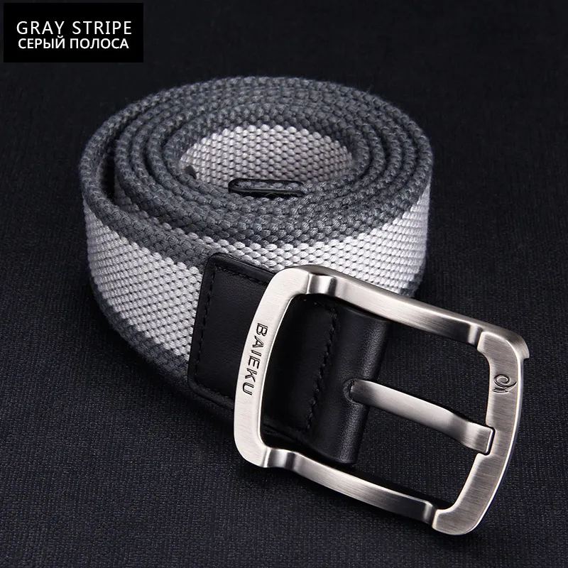 Gray stripe BAIEKU Молодежный модный пояс унисекс комфортный ремень Модный Полосатый ремень с пряжкой из парусины мужской ремень - Цвет: Gray stripe