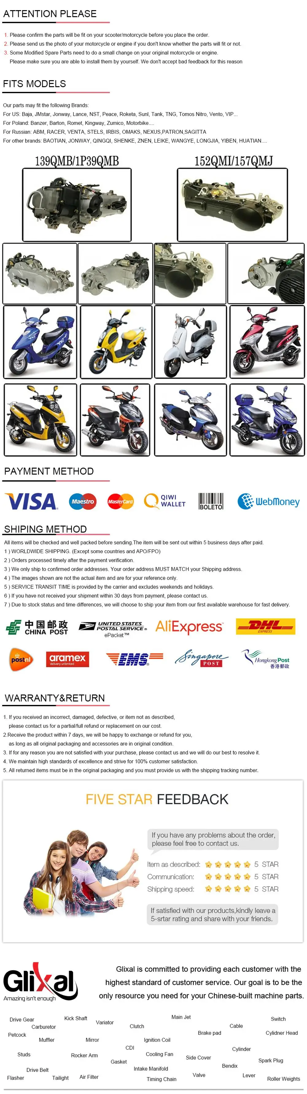 Glixal GY6 49cc 50cc Kick Start вал холостого хода Gear139QMB 139QMA китайский скутер мопед ATV Go-Kart