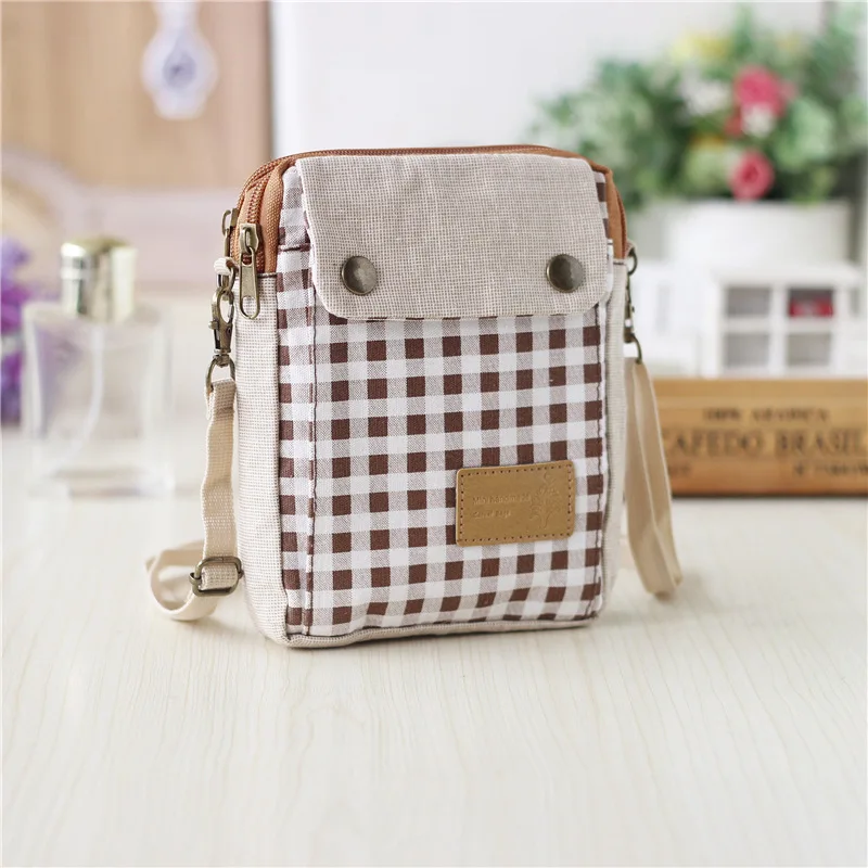 

Women Cotton Plaid Coin Purse Organizer Wallet Ladies Crossbody Mone Bag Female Handbag Phone Pouch Carteira Feminina for Girls