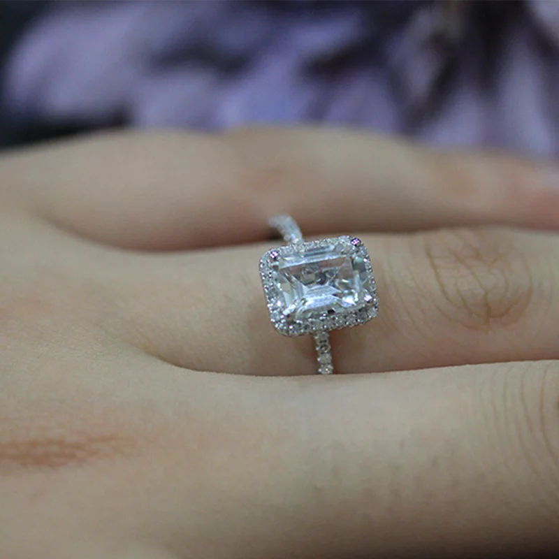 

Dupuy Fashion Classic Wedding Ring Rectangle Emerald Cut 6*8mm 1.4ct Engagement Diamond Ring Women's Elegant Topaz Ring D180322