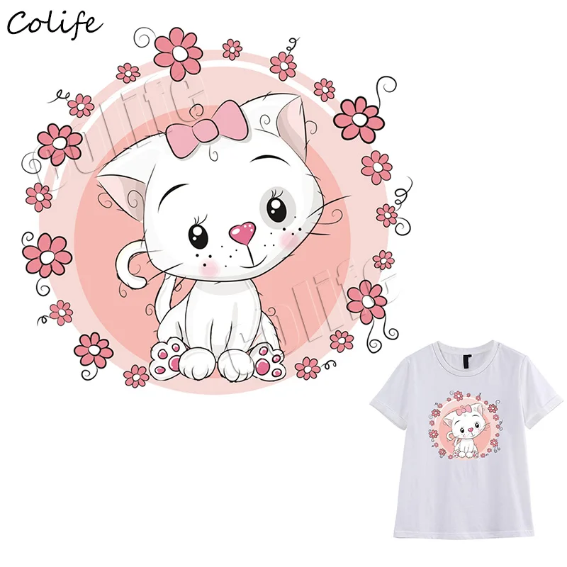 Милый цветок бант кошка утюжок на заплатках A Level моющаяся аппликация значок