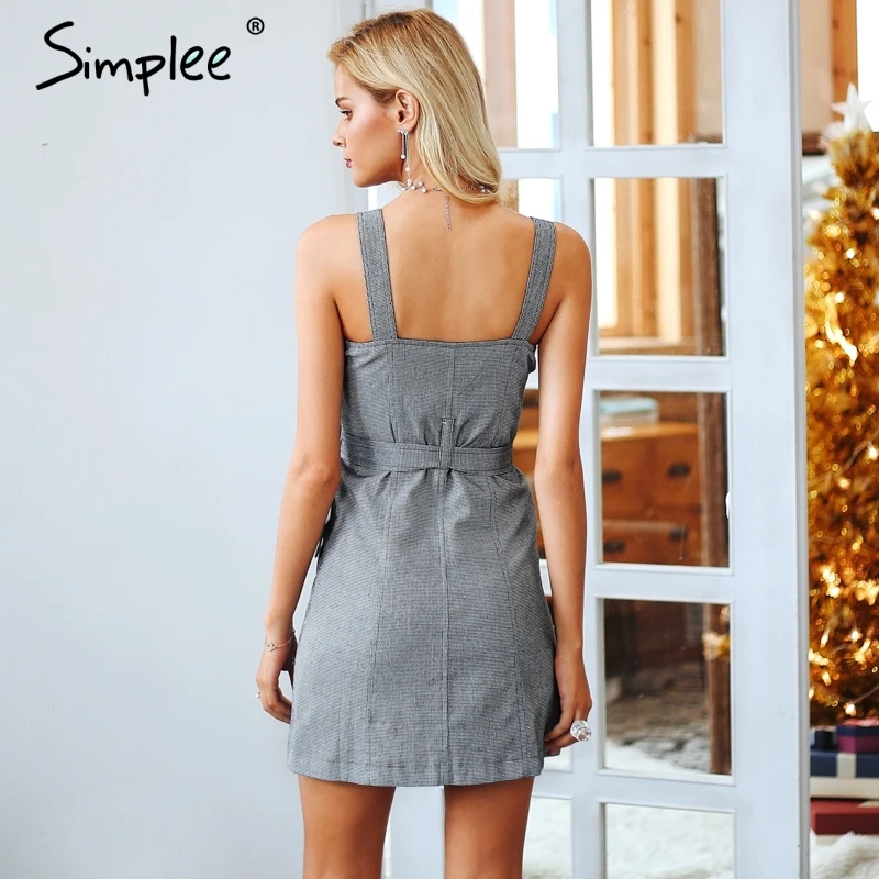 Женское осенне зимнее платье Simplee клетчатое короткое с поясом сексуальное мини V