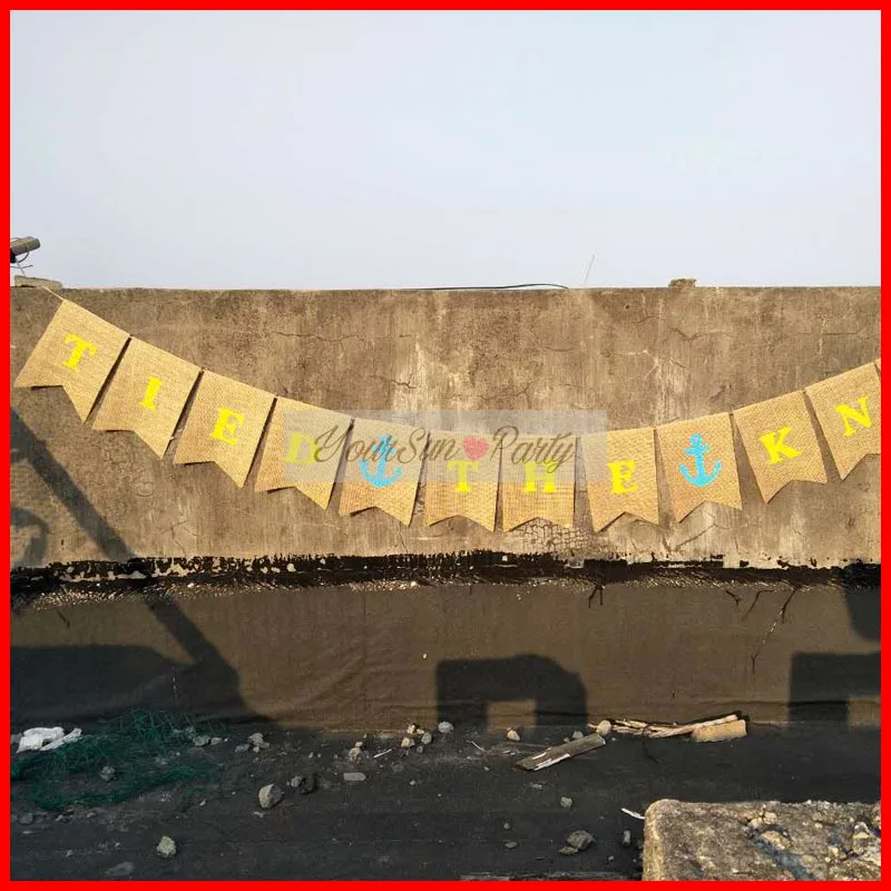 Бесплатная доставка завязанный узел флажок из мешковины свадебный душ