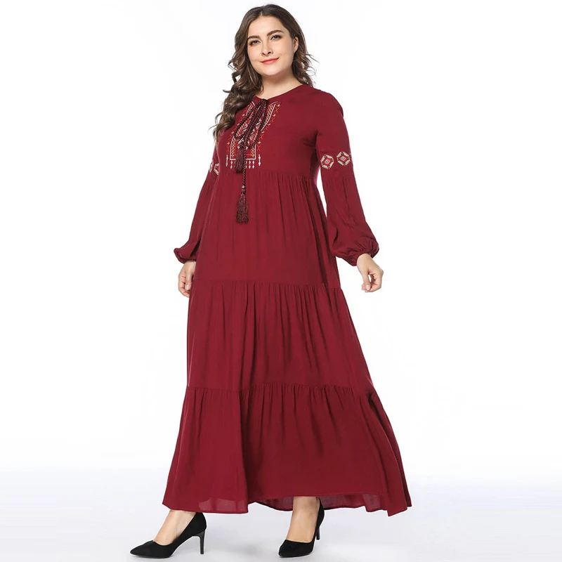 2019 минимализм Вышивка Пэчворк вискоза длинное платье макси es длинный епископ