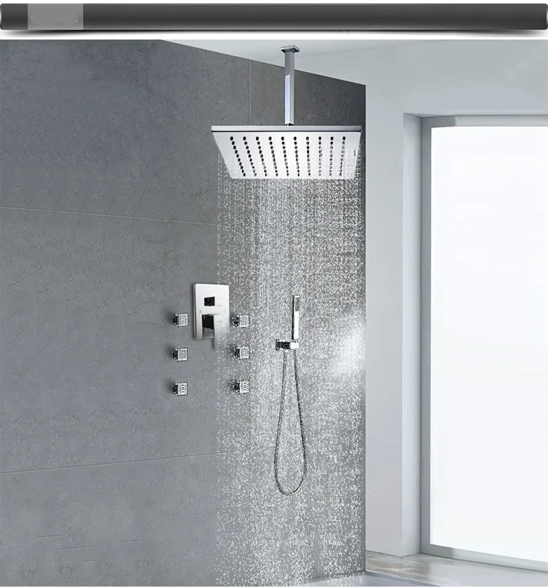 

12 " Brass Ceiling rainfall shower European style in-wall mounted lateral acupouncture massage jets 7029