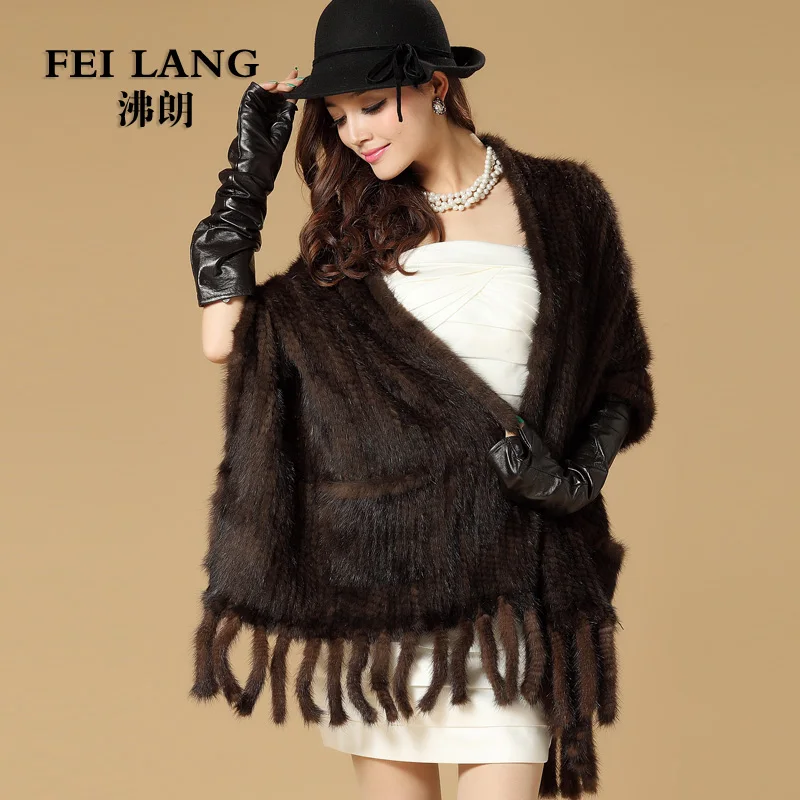 2016 роскошные женские шали из натурального меха норки на осень и зиму с кисточками
