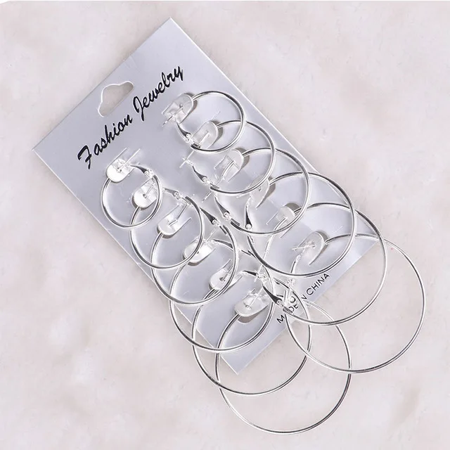 earrings Hoops 3 метра 12 пар серьги обручи большие круглые серьги Модные ювелирные изделия для женщин серьги корейские женские панк ювелирные изделия Хип-хоп девушка - Окраска металла: earrings Hoops