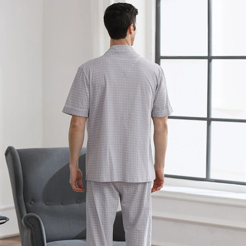 CherLemon мужская Трикотажная Хлопковая пижама в клетку летняя одежда для сна с