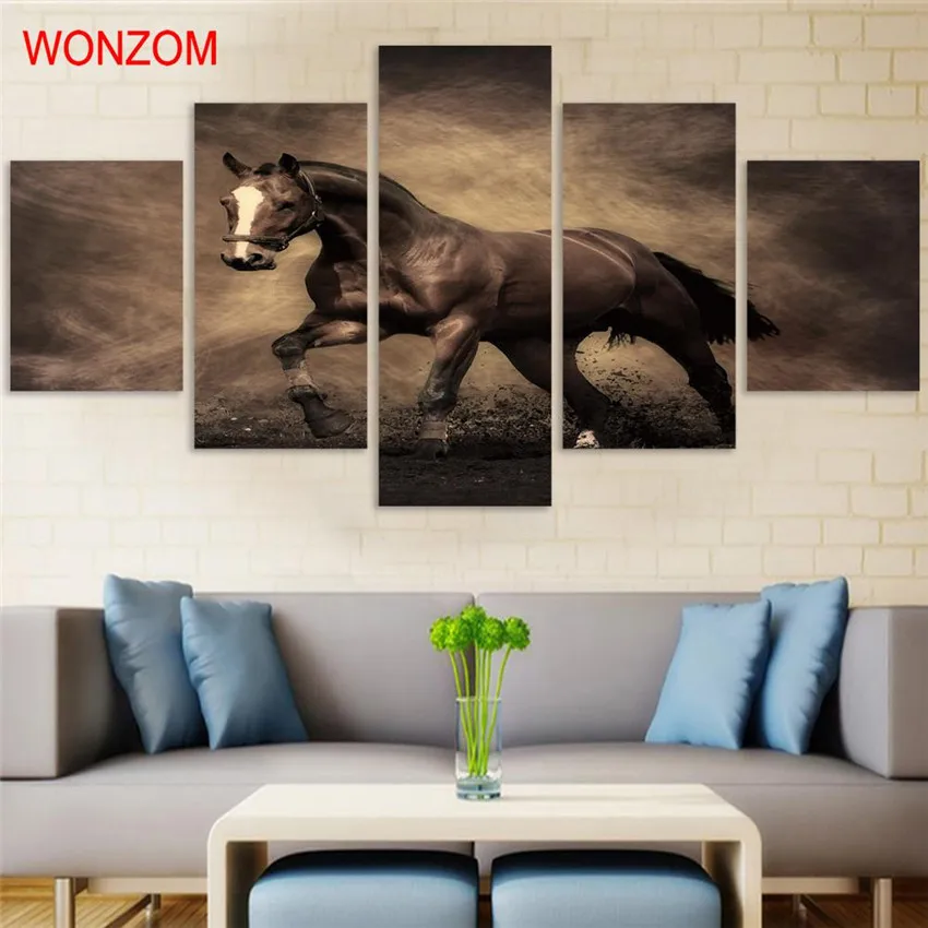 Лошадь бег Холст Картина 5 шт. настенный художественный плакат фотографии