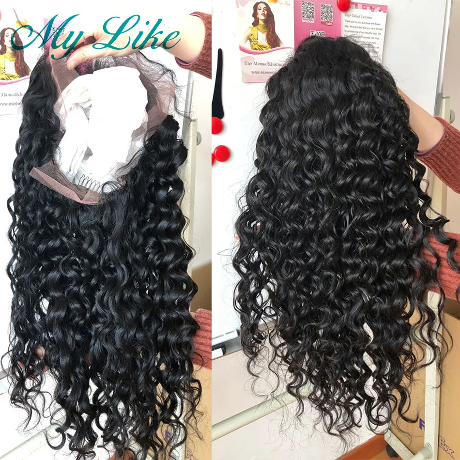 My Like Glueless полные парики шнурка свободная глубокая волна человеческих волос для