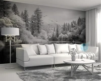 custom wallpaper living room bedroom fresco nordic black and white forest lakes tv background wall mural 3d wallpaper beibehang