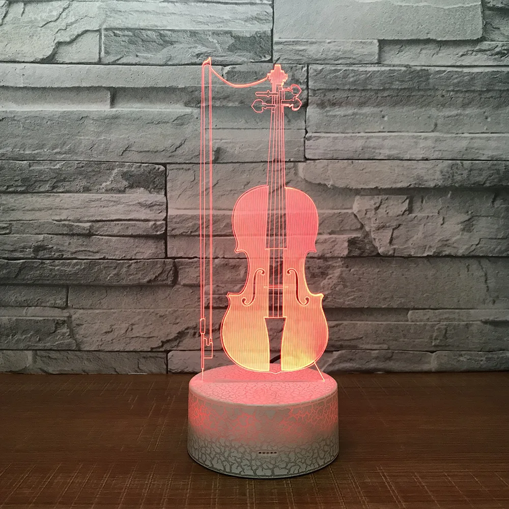 Violin 3D LED Table Desk Lamp USB 7 Color Changing Musical Instruments Night Light Kids Sleep Lighting Gift Home Decor Drop Ship | Лампы и