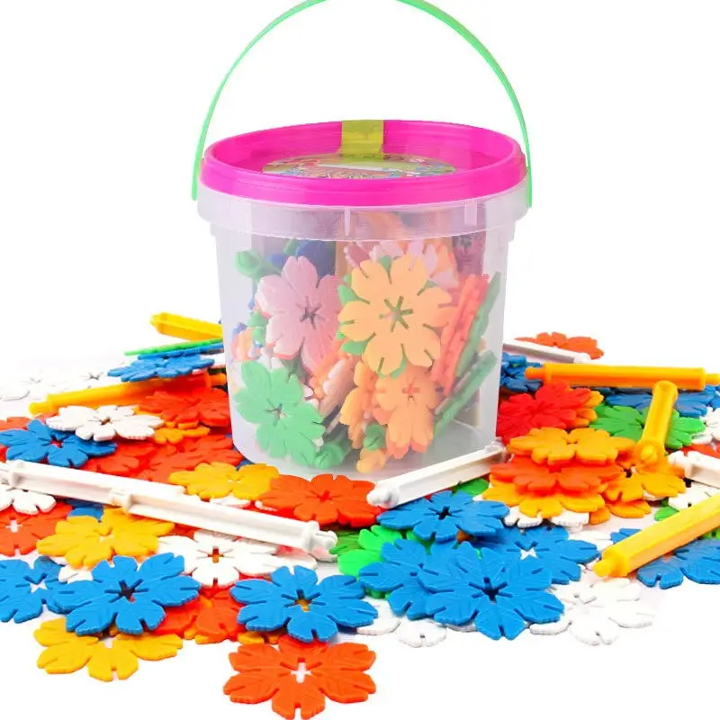 with storage bucket Снежинка многоцветные строительные блоки игрушка кирпич Снег DIY блок сборка Отличительной формы раннего обучения игрушка - Цвет: with storage bucket