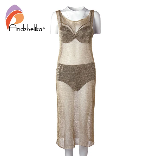Andzhelika bikini пляжное платье с люрексом и шнуровкой на спине AK1920 - Цвет: Gold