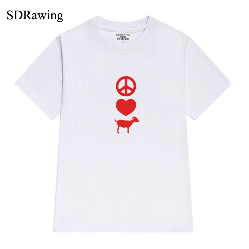 Женская футболка с принтом Peace Love gobs летняя повседневная забавными животными на