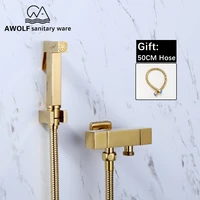 hand held bidet sprayer shiny titianium gold square douche kit toilet shattaf solid brass dual copper valve faucet shower ap2178