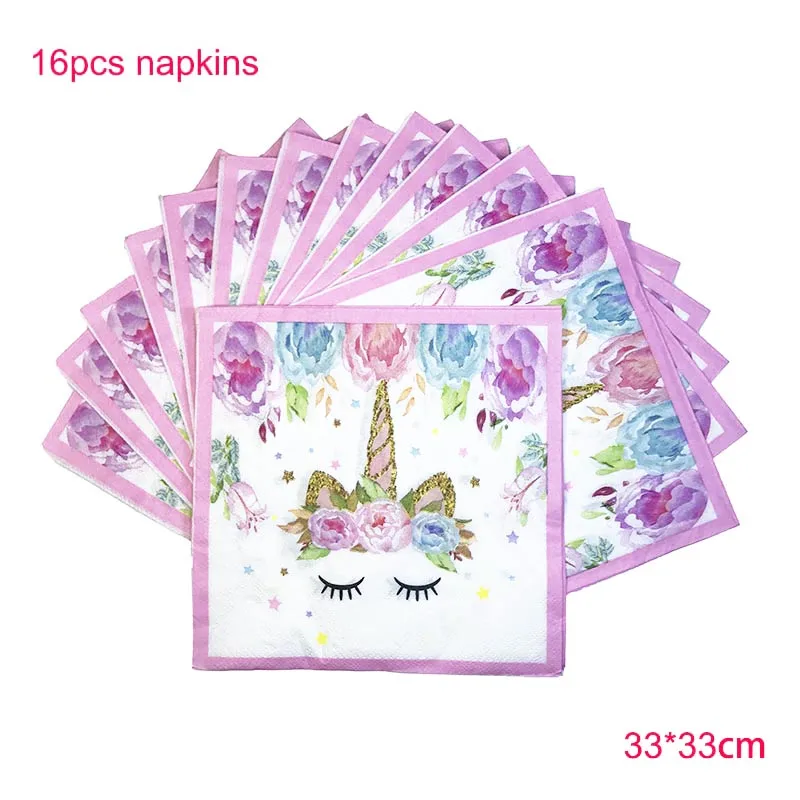C unicorn napkins Булавка рог на Единороге Вечерние игры единорога декорации с днем рождения детей день детей предметы для вечеринки, сувениры - Цвет: C unicorn napkins