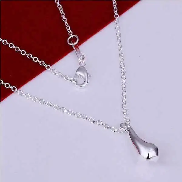BuyGento Cheap 925 Silver Plated Water Drop Pendant Necklace Metal Chain | Спорт и развлечения