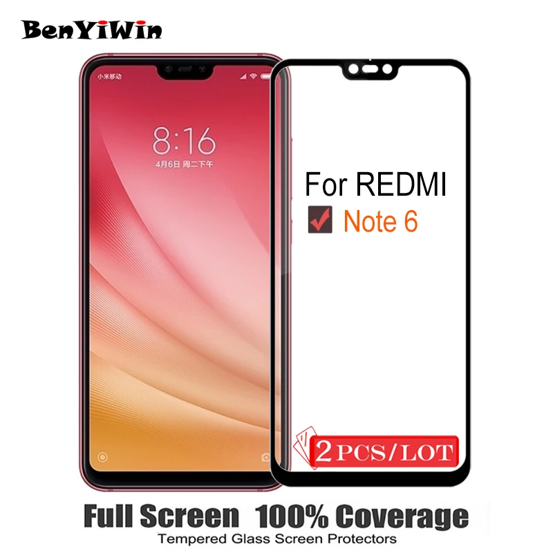 2 шт. закаленное стекло с полным покрытием для Xiaomi Redmi Note 6 защита экрана 9H на
