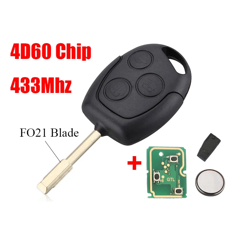 4D60 Ceramics Chip BHKEY 3 кнопки Замена дистанционный ключ-брелок от машины транспондер чип 4D60 433 МГц для Ford Mondeo Focus Transit полный ключ - Количество кнопок: 4D60 Ceramics Chip
