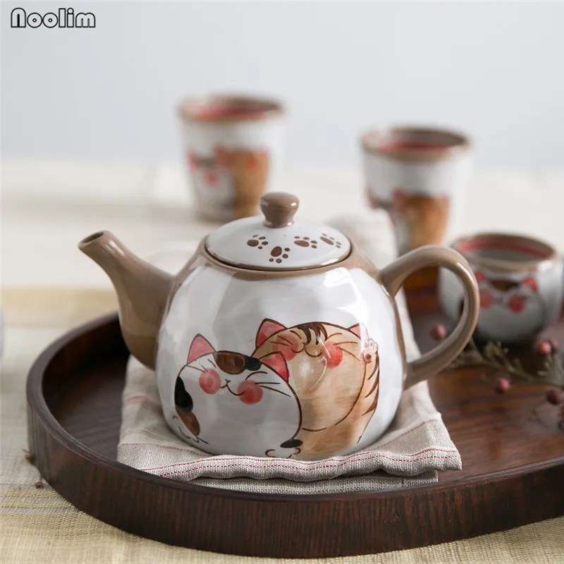 NOOLIM Japaneses глина милый кот чайный горшок чайная чашка для воды коричневый белый керамический/фарфоровый чайник посуда для напитков чайные аксессуары