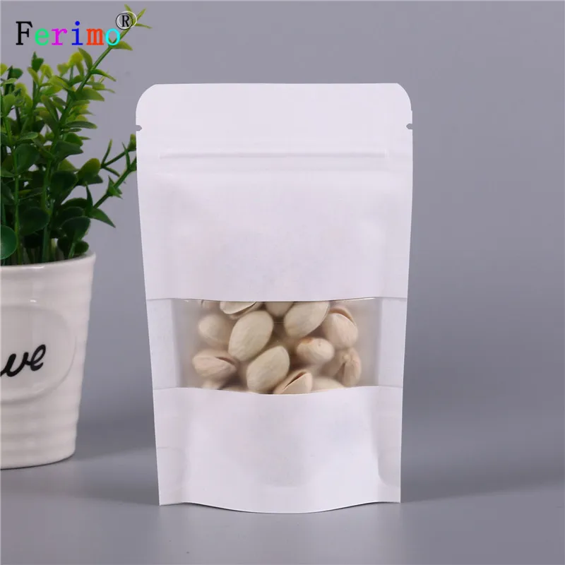 free shipping 100pcs Frosted windows white kraft paper self sealing bags tea supporting food packaging fruit bags. | Дом и сад