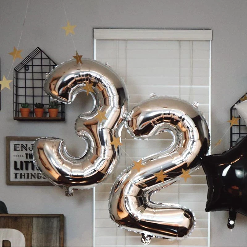 

32inch Gold Silver Number Foil Balloons Digital Air Balloons Happy Birthday Wedding Decoration Letter balloons Party Supplies
