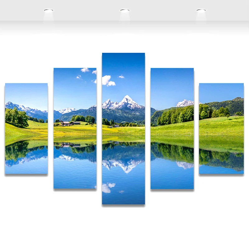 

5 Panels Nature Snow Mountain Scenery Canvas Painting Blue Lake Wall Picture Decorative Home Wall Decor Modular Paintings