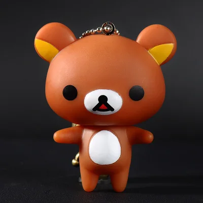Мультфильм Rilakkuma Медведь коричневый кролик животных мех помпоны брелок для женщин кожа брелок металлические брелки для ключей ключи от машины сумка Подвеска Шарм D92 - Цвет: 2