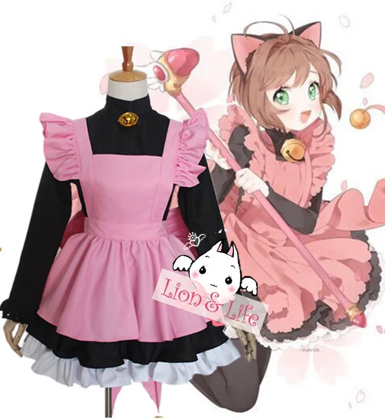 Карта captor Сакура черный Кот служанка платье наряд Cardcaptor Косплэй костюм