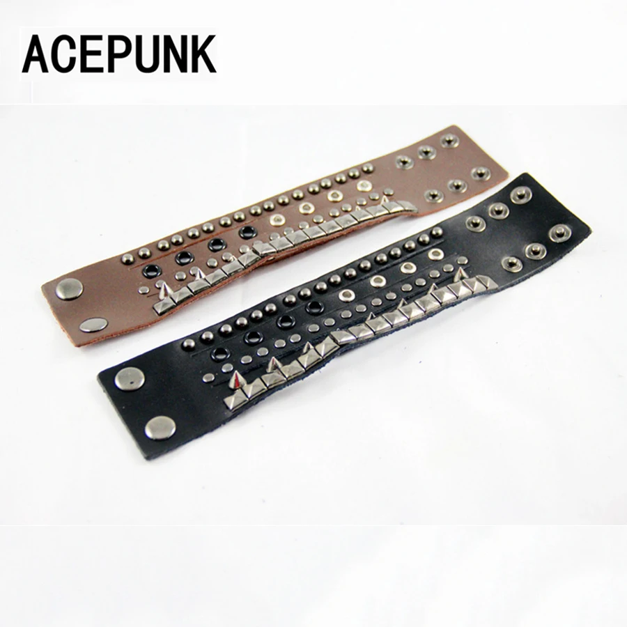 Панк заклепки Черная кожа ручной цепи неосновной браслет с шипами мужской