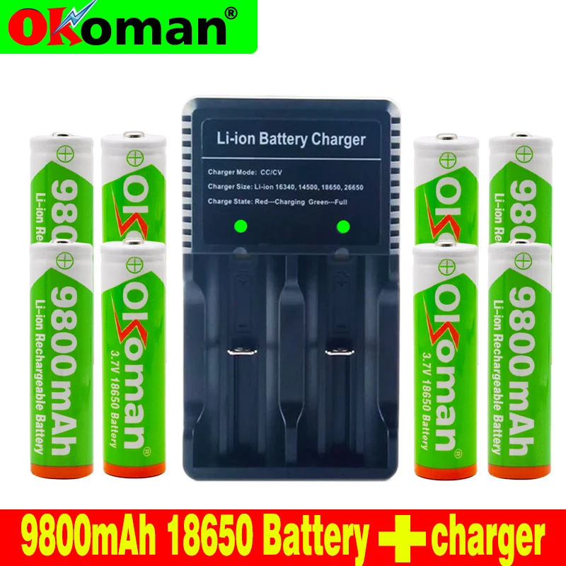 Okoman 18650 Батарея 3 7 V 9800mAh перезаряжаемая литий ионная батарея для игрушечного