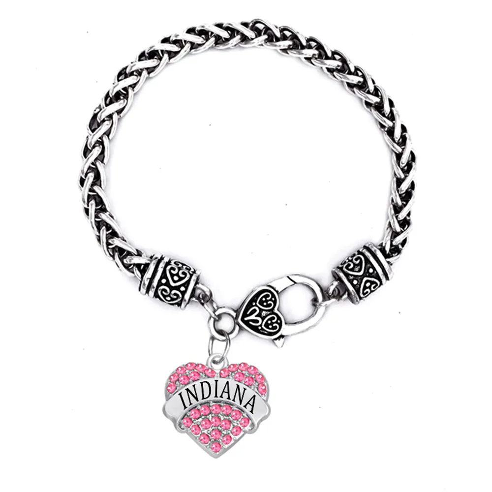 Personalized Engraved Words Name Indiana State Pave Charm Bracelet Femme | Украшения и аксессуары