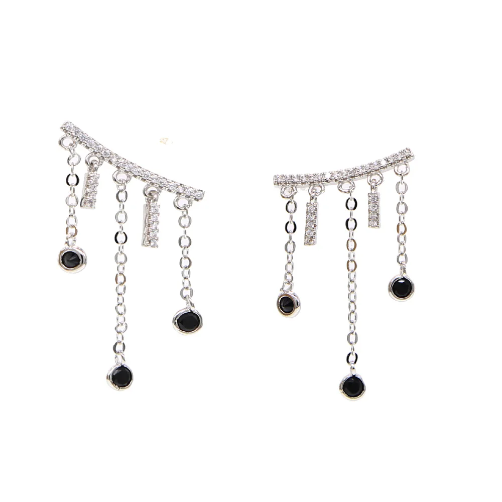 Женские серьги золотого цвета модные элегантные с кисточками черные кубические